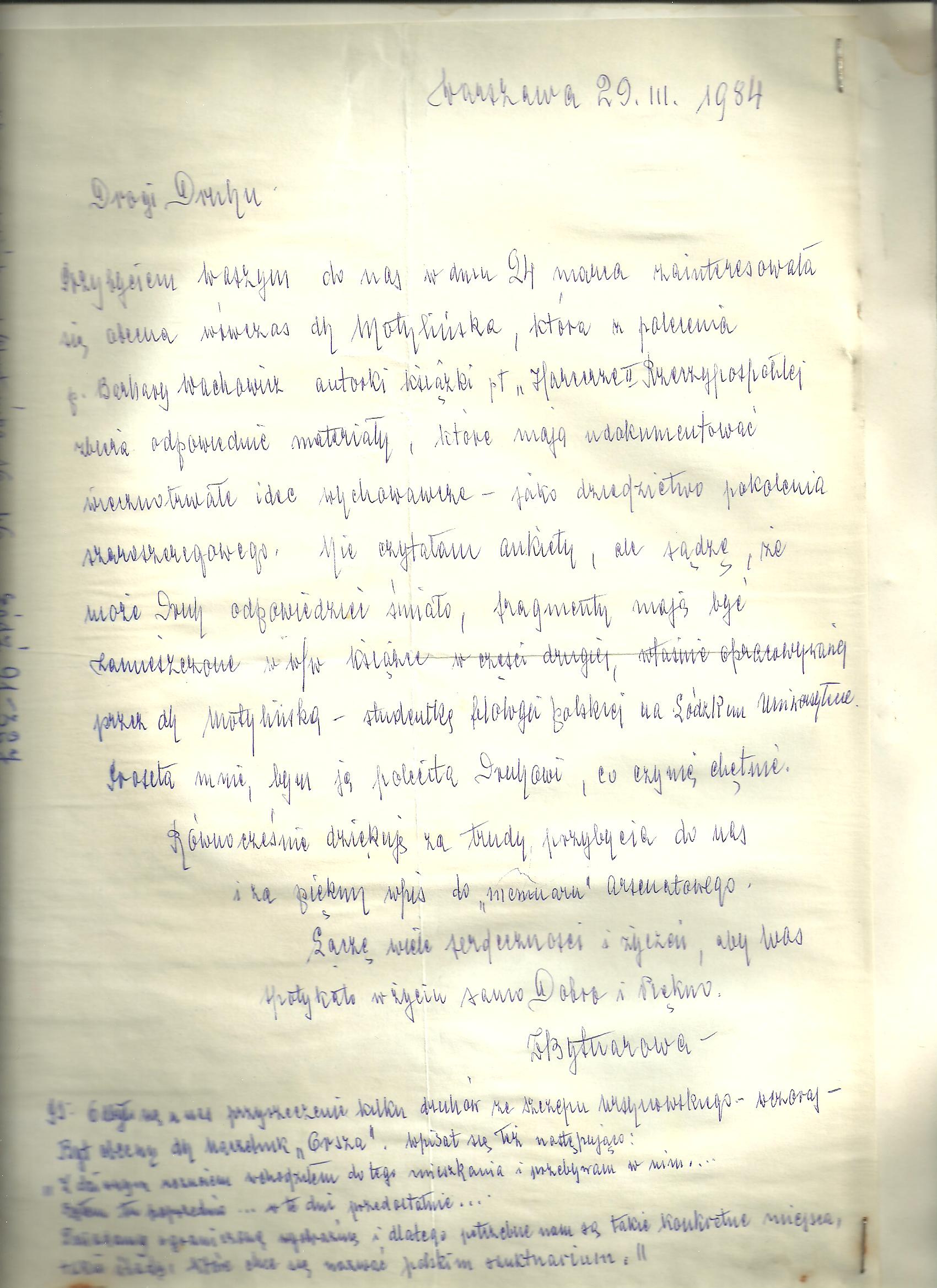 List Zofii Bytnarowej